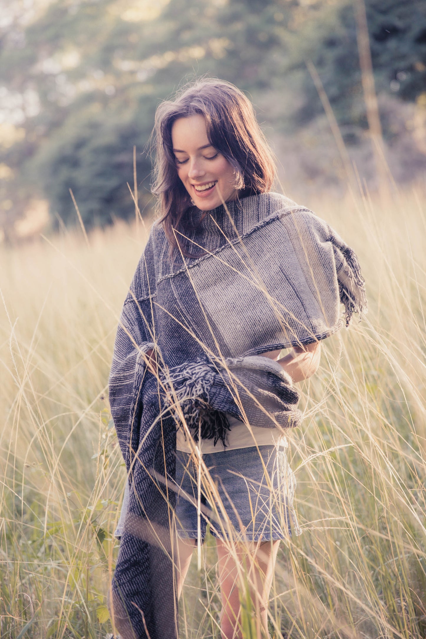 purple Wide collared knitted shawl- order